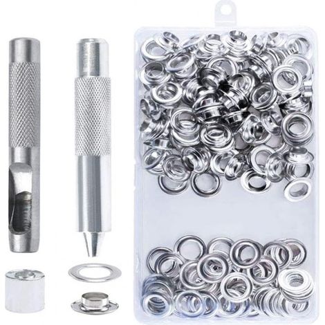 Sollbry 1 juego de botones con ojales fáciles de usar, kit de perforación para lonas impermeables, cortinas, toldos, zapatos y bolsos - (Color: Plateado) (1/5)