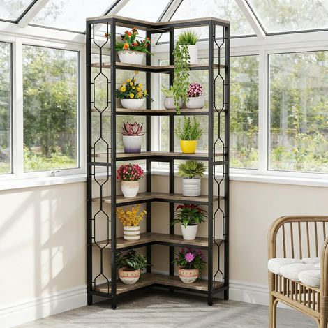 Étagère d’angle industrielle pour plantes, bibliothèque autoportante en coin, présentoir de plantes d’exposition