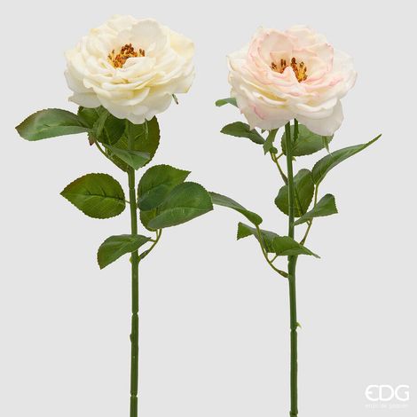 EDG Enzo De Gasperi Rosa Ramo con Foglie Ass. H 58 Cm Pianta Artificiale Bianco Rosa 1 Pz