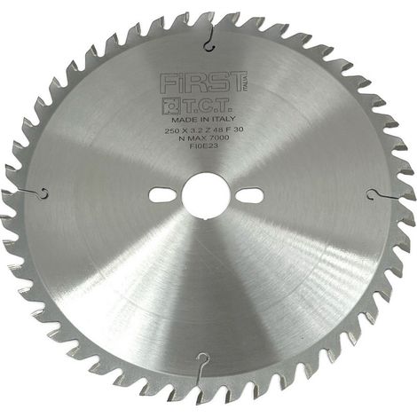 FIRST ITALIA Lame de Scie Circulaire HM D. 250 mm avec Denture Alternée - Alésage 30 mm - 48 Dents - Performance Professionnelle en Bois Tendre et Exotique (1/4)