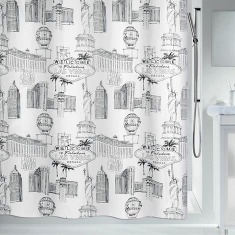 Cortina de ducha Poliéster VEGAS 240x180cm Blanco y Negro Spirella