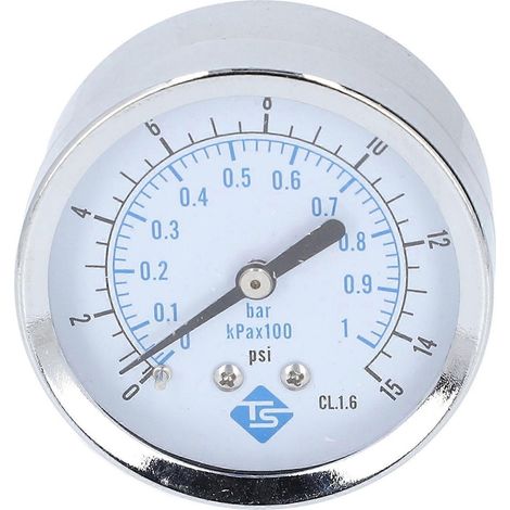 Axial-Manometer mit Doppelskala 0 bis 1 bar/kPa x 100 0 bis 15 psi 1/4 Zoll NPT 2,5 Zoll Zifferblatt