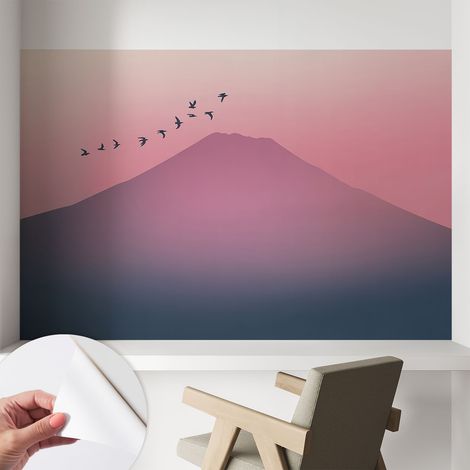 Papier peint autocollant avec imprimé pour décoration intérieure pour rénovation a motif Coucher de soleil en montagne 104x70 cm (1/5)