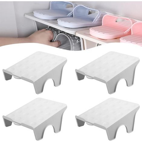 Lot de 4 organiseurs à chaussures antidérapants - Gain de place - Double couche - Organiseur de chaussures - Peu encombrant - Organiseur de chaussures pour la maison et le salon (1/5)