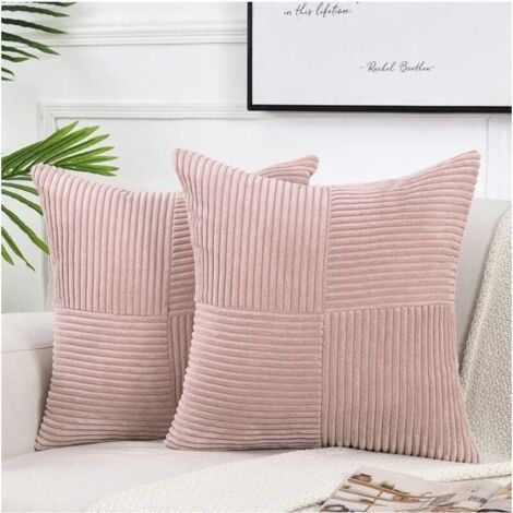 Set of 2 boho cushion covers, 40x40 cm, pink, crossed patterns, corduroy, decorative for sofa, bedroom, chair. (1/3)