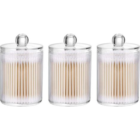 royaluxe - Lot de 3 pots distributeurs de cotons-tiges pour salle de bain - Support en plastique blanc pour cotons-tiges, disques de coton et cure-dents (1/5)