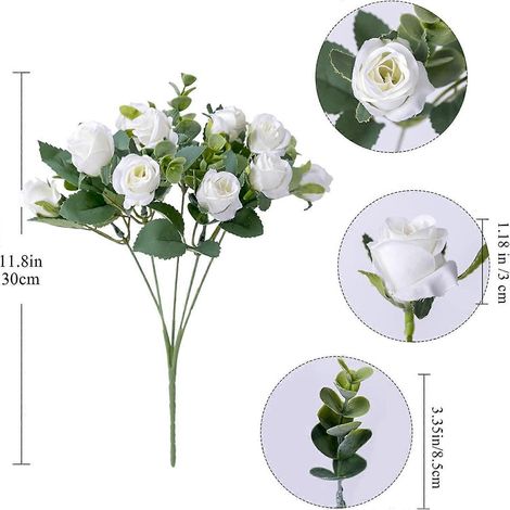 Bouquet de fleurs artificielles : roses blanches et rouges, feuilles d'eucalyptus, pivoines, décoration de mariage, fleurs artificielles pour fête, décoration intérieure et extérieure.blanc (1/5)