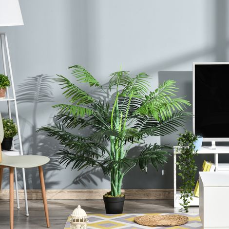 Palmier artificiel de 125 cm de haut, plante artificielle avec 18 palmes en pot, idéal pour le salon ou le balcon.