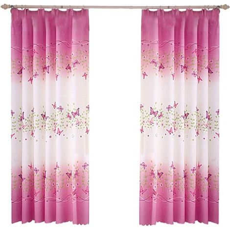 Rideaux à motif papillons (2 pièces), motif paysage frais, décoration de porte-fenêtre pour salon, 1 m x 2 m (1/5)