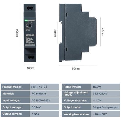 DIN-Schienen-Netzteil, DIN-Schienen-Netzteileinheit, 24V 15W 0,63A Transformator, Netzteil für DIN-Schiene (HDR-15W-24V0.63A) (1/4)