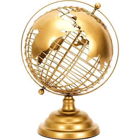 Globe Terrestre en Métal Déco "Monde" 28cm Or (1/3)