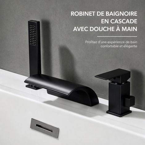 Robinet mélangeur de baignoire cascade split style américain noir avec douchette 3 pièces noir réf 8188 2 kg – Livraison gratuite