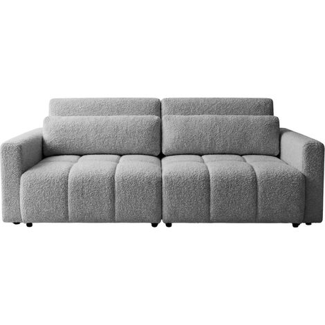 MAIA - Canapé amovible convertible tissu bouclette 3 places Gris clair (1/5)