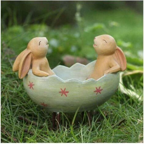 Smiling bunny swinging in an Easter egg cradle, spring decoration, Easter decoration, rustic vintage bunny figurine (1/4)