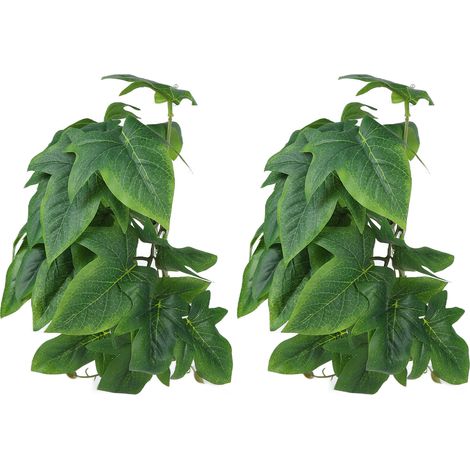 Lot de 2 plantes aquatiques artificielles, imitation vigne, feuilles en plastique réalistes avec ventouse pour aquarium, feuilles de patate douce (1/5)