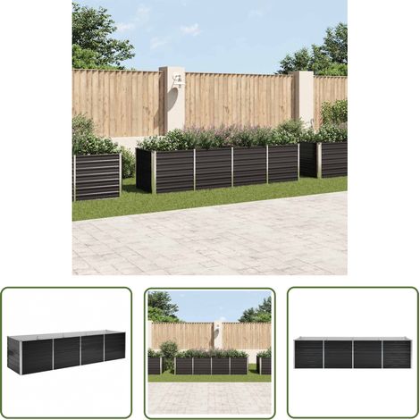 The Living Store Lit surélevé de jardin Anthracite 320x80x77 cm Acier galvanisé - Jardinière - Bac De Plantation - Pot De Fleurs Extérieur - Fleurissement - Décoration Jardin (1/5)