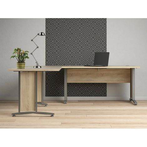 Dmora - Scrivania Cezannine, Scrittoio multiuso, Tavolo per ufficio porta PC, Piano di lavoro, 230x200 h75 cm, Grigio e Quercia (1/5)