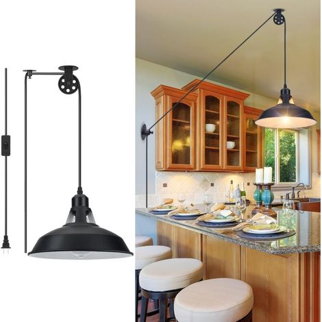 Lustre enfichable 1 pack, lustre noir vintage, sans ampoule, fil de 4.5 mètres de long, adapté à la cuisine, à la chambre et au salon (1/5)