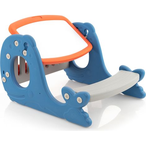 Table d'activités enfant bleue convertible avec tableau blanc effaçable, chevalet inclinable et porte-livres pour dessin (1/5)