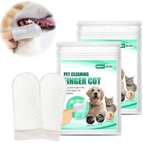 Pet Wipes, Dog Finger Toothbrush, Dental Care Finger Cots, Pet finger wipes, 40 Units, for Cleaning and Care of Dog Teeth (1/5)