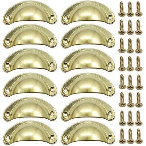 12 Stück goldene Muschel-Retro-Türgriffe 82 mm Vintage-Möbelschubladengriffe mit Schrauben (1/4)