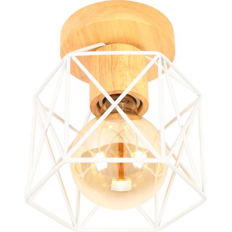 Plafonnier en métal blanc vintage – Abat-jour cage pour café, couloir, chambre, cuisine, salon – Ampoule E27 non incluse – 14x16cm – (1/5)