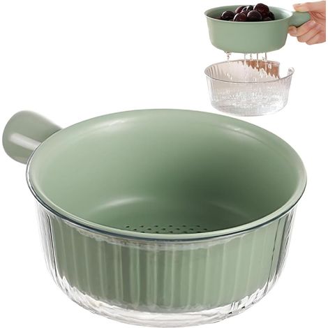 Passoire de Cuisine 2 en 1, Tamis de Cuisine Lavable avec Poignée et Bac de Récupération d'Eau, Passoir en Plastique pour Légumes, Fruits, Pâtes (1/5)