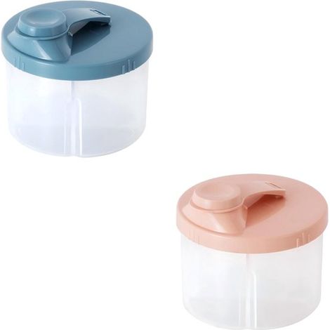 Dispensador de comida para bebés (paquete de 2)，Caja de almacenamiento portátil con dispensador giratorio，Azul/Rosa (1/5)