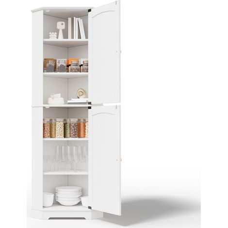 Buffet haut de cuisine Blanc,meuble de rangement moderne,avec 2 portes,étagères réglables,42x42x166cm (1/5)