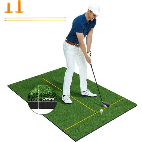 Tapis de golf 152 x 91 cm en gazon synthétique 32 mm avec base EVA antidérapante et 6 emplacements pour tees pour intérieur et (1/5)