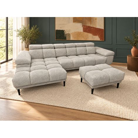 Ecksofa Schlafsofa SENVELIO RELAX inkl. Hocker Stoff Glam Hellgrau Ottomane Links (1/5)
