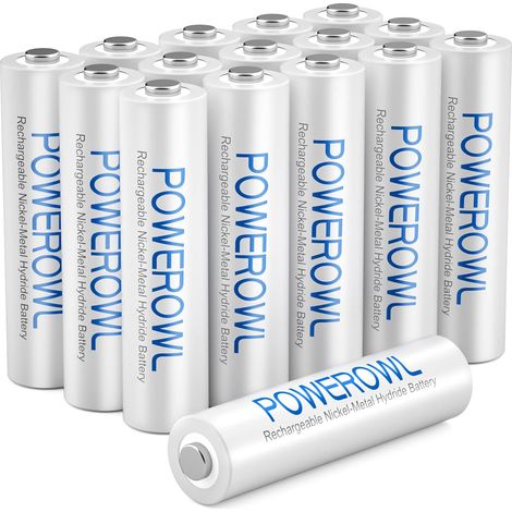 Piles AAA Rechargeables,1000mAh 1,2V Ni-Mh Accu AAA 1200 Cycles, Faible Auto-décharge Pile avec Emballage écologique Lot de 16 (1/5)