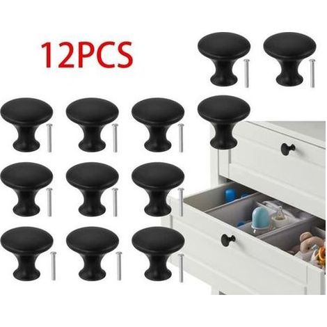 Boutons de Tiroir.Bouton de Porte Noir Mat.Poignee de Meuble Cuisine.Boutons de Placard Ronds Avec Vis.Pour Commodes.Armoires(12pcs) (1/4)