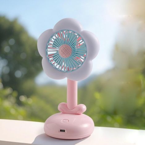 JSSEVN - Ventilador de escritorio portátil con ángulo ajustable y luz nocturna LED suave, recargable por USB, mini ventilador de mesa para refrigeración. (1/5)