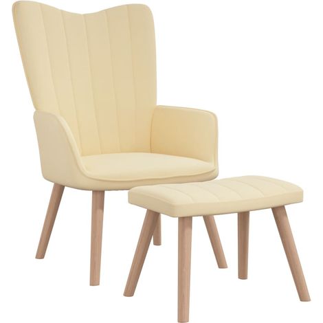 Chaise de relaxation avec repose-pied Fauteuil relax - Blanc crème Velours BonneVie-14708 (1/5)