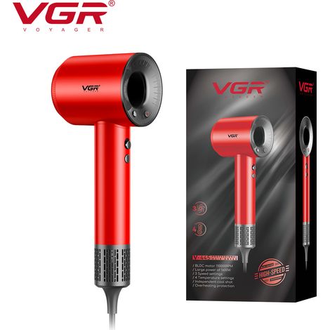(Norme européenne rouge) Sèche-cheveux sans brosse haute vitesse avec protection contre la surchauffe, séchage rapide à air chaud et froid (1/5)