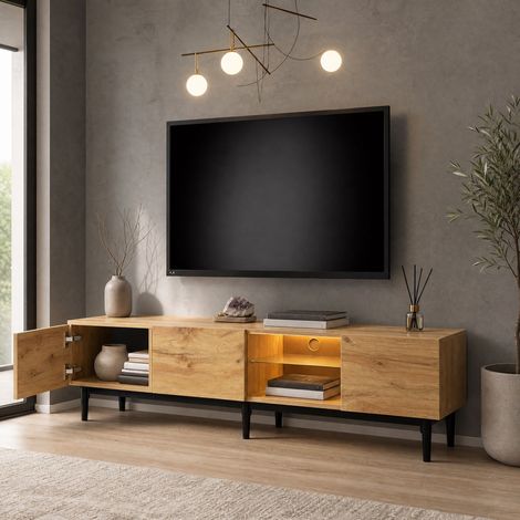 Mobile TV 175 cm con LED multicolore via app, MDF, rovere chiaro DESVIAE (1/5)