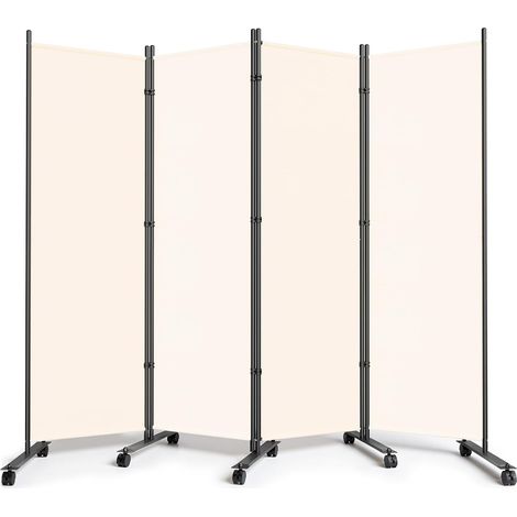 Paravent de pièce à roulettes - 4 pièces - 223,5 x 183 cm - Brise-Vue Pliable - Cloison de séparation Amovible - Blanc (1/5)