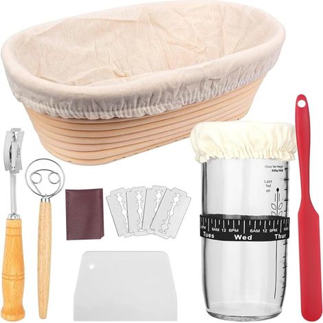 Panier de fermentation ovale avec date indiquée panier à pain corbeille kit pour boulangerie pâtisserie à pain (1/5)