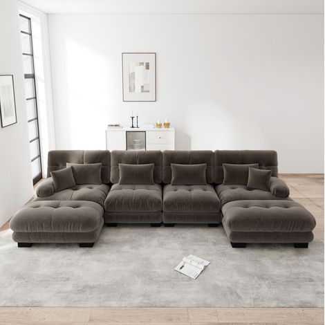 Modulares Ecksofa braun aus Chenille mit beweglichen Ottomane(n) und Cloud-Komfort (1/5)