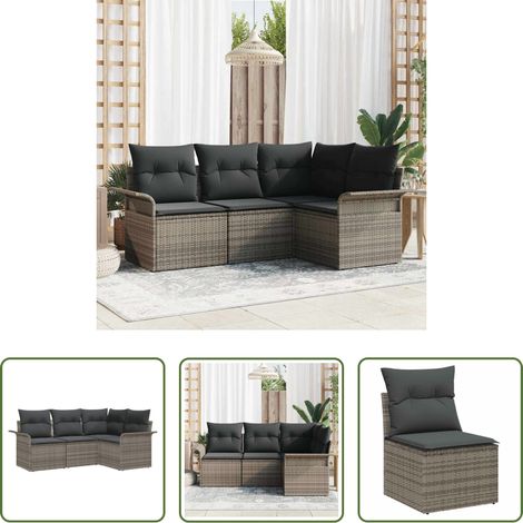 Terrassensofa - Gartensofa-set mit Speicher 4 pcs Grau Poly-Rattan (1/5)