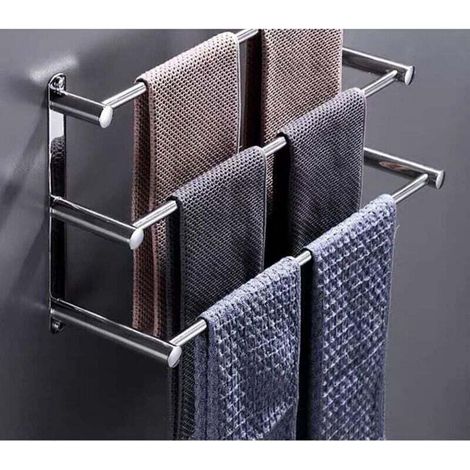 Toallero de pared de acero inoable 304 plateado, toallero grueso con gancho, soporte para toallas para baño (1/4)