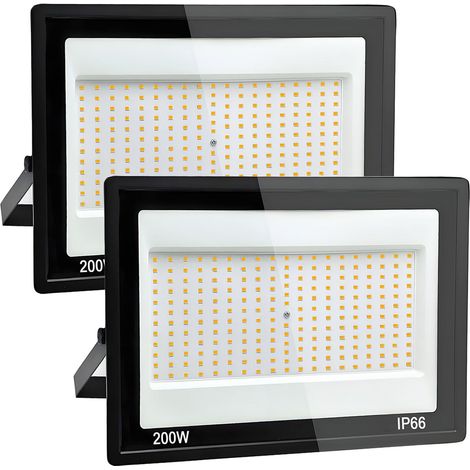 2 Pièces Projecteur LED Extérieur 200W, 3000K Blanc Chaud, 20000LM Spot LED Exterieur, IP66 Étanche Projecteur LED, pour Cours, Jardins, Terrasse, Garage, Usine (1/5)