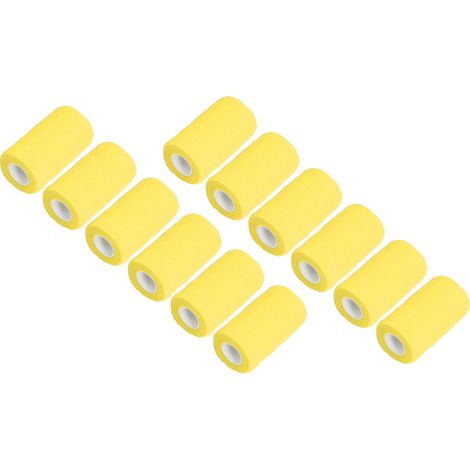 Packung mit 12 selbstklebenden elastischen Bandagen aus 10 cm langem Naturlatex, gelb, für Kühe, Hunde und Pferde