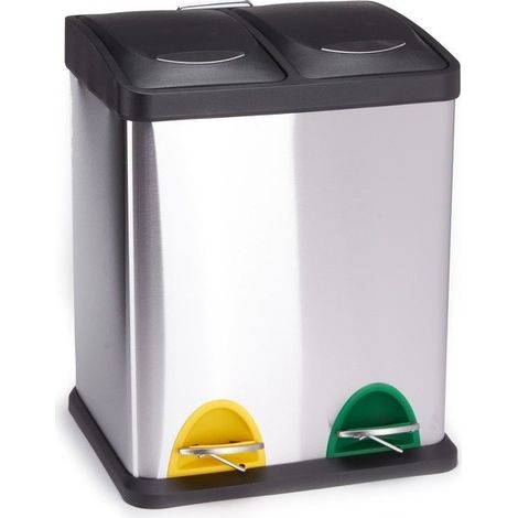MSV – Poubelle à pédale inox 2 bacs 8L – Tri sélectif silencieuse et ergonomique – Poignée de transport – Facile à nettoyer