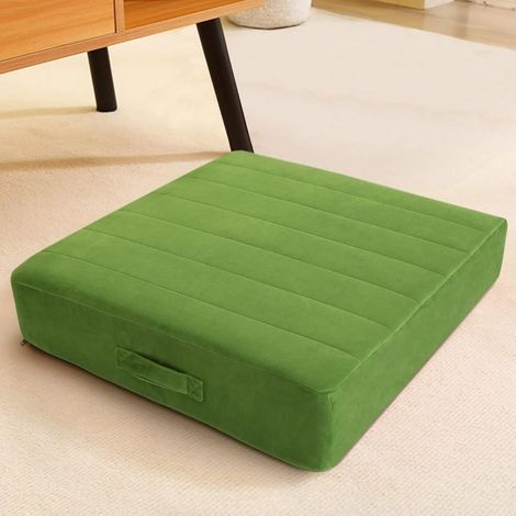 Coussin de sol carré pour adultes et enfants, grand coussin de méditation avec mousse épaisse et housse touffetée douce, grand coussin lavable pour le yoga assis, vert, 45 cm (1/5)