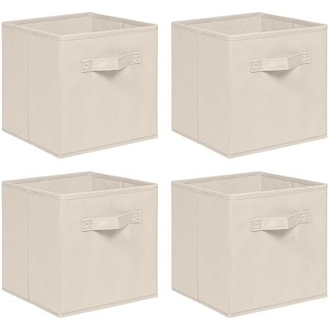 Foldable Storage Boxes,Non-Woven Fabric Storage Box Set,Storage Drawers for Cube Storage Unit,26.5x26.5x28 cm (Beige, Set of 4) (1/5)