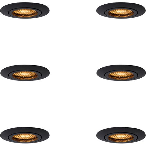 Set of 6 Recessed Spotlights Black Adjustable - Ude Honey