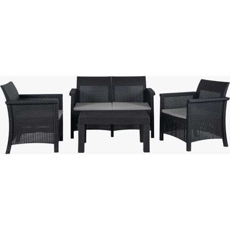 BRENTA Ensemble de mobilier de jardin 4 places avec table noir (1/5)