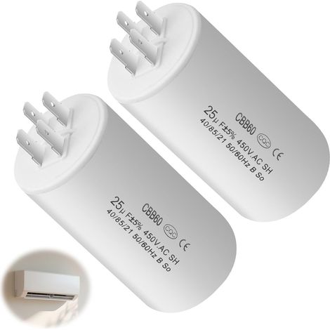 2 Pièces CBB60 25uF 450V Condensateur Démarrage 50/60Hz Condensateur Moteur pour Pompe Piscine, Volet Roulant, Compresseur, Ventilateur, Lave-Linge, Climatiseur Moteur Électrique (1/5)